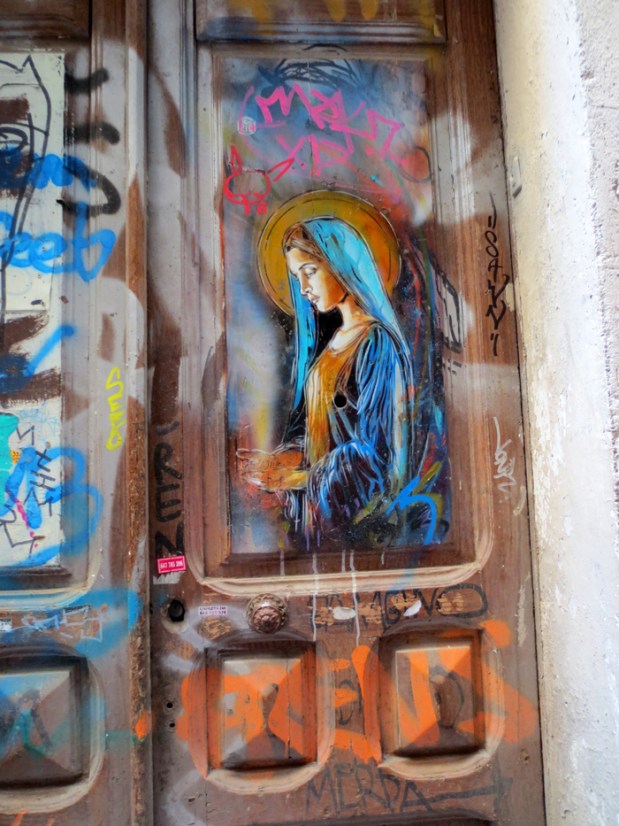 "I'm just gonna cover this useless vandalism with a wonderful piece of art-vandalism" - I prefer pieces to tags. They are not the same.