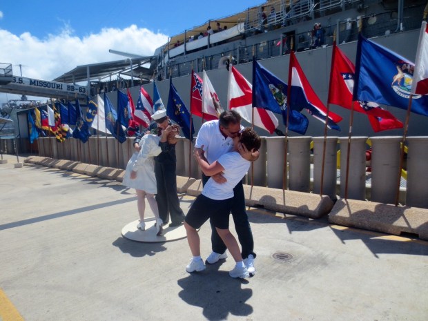 David and Paula recreating the iconic shot
