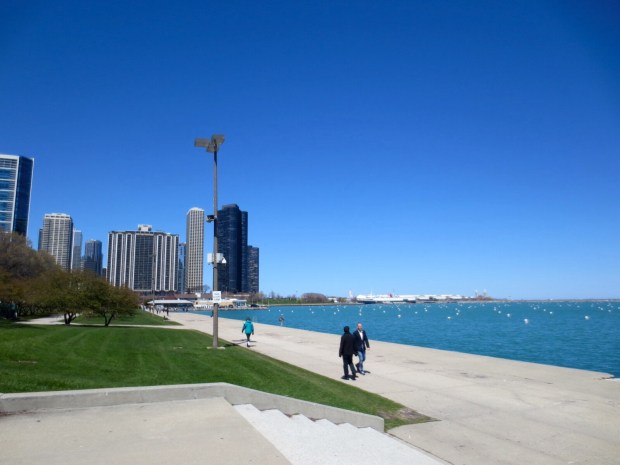 I see the Navy Pier (the water part is Lake Michigan)