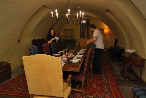 Setting the table in the Dining Hall